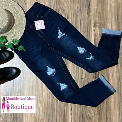 Ripped Jeans For Women and Juniors | Distressed Jean Jeggings | Skinny Jeans | Dark Wash Denim Pants Jeans MomMe and More 