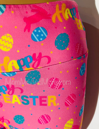 Womens Exclusive Leggings | Happy Easter Egg Leggings | Yoga Pants | Footless Tights Leggings MomMe and More 