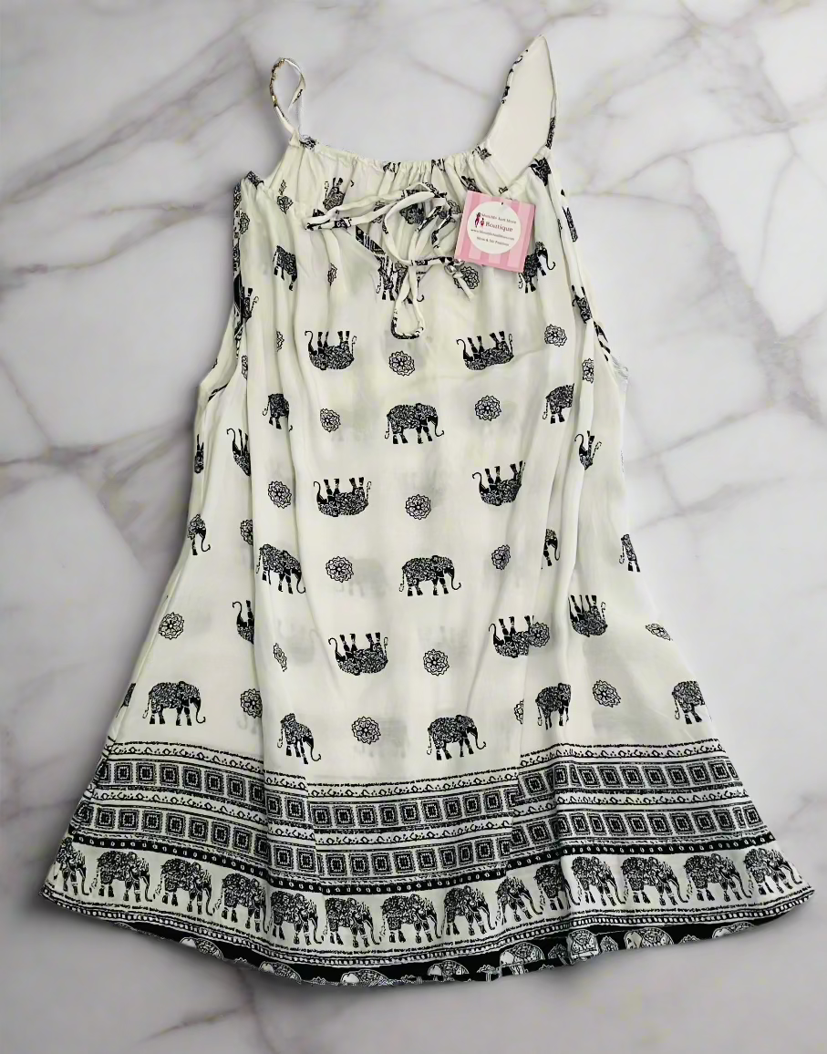 Womens Elephant Boho Top | Sleeveless Summer Tank Top | Cotton Shirt Tops MomMe and More 