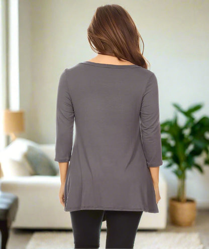 Womens Plus Size Gray Top | High-low Hem Side Button Shirt Tops MomMe and More 