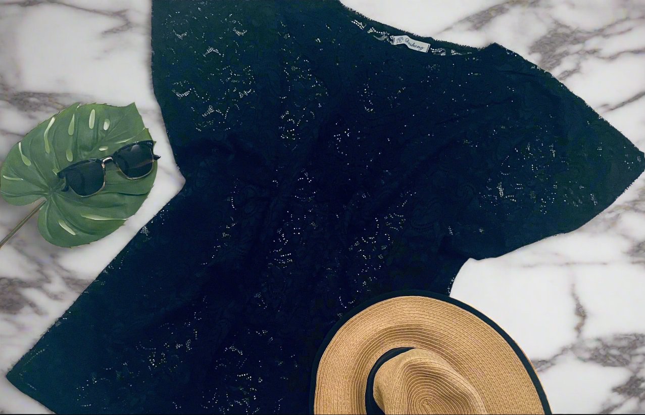 Womens Paisley Lace Top | Pull Over Lace Printed Shirt | Black or White Lace Kimono | Swimsuit Cover kimono MomMe and More 