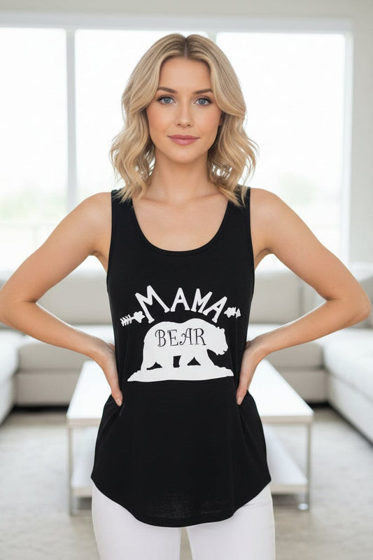 Womens Mama Bear Tank Top, Graphic Print Shirt, Sizes 1xl/2xl/3xl, Black Tops MomMe and More 