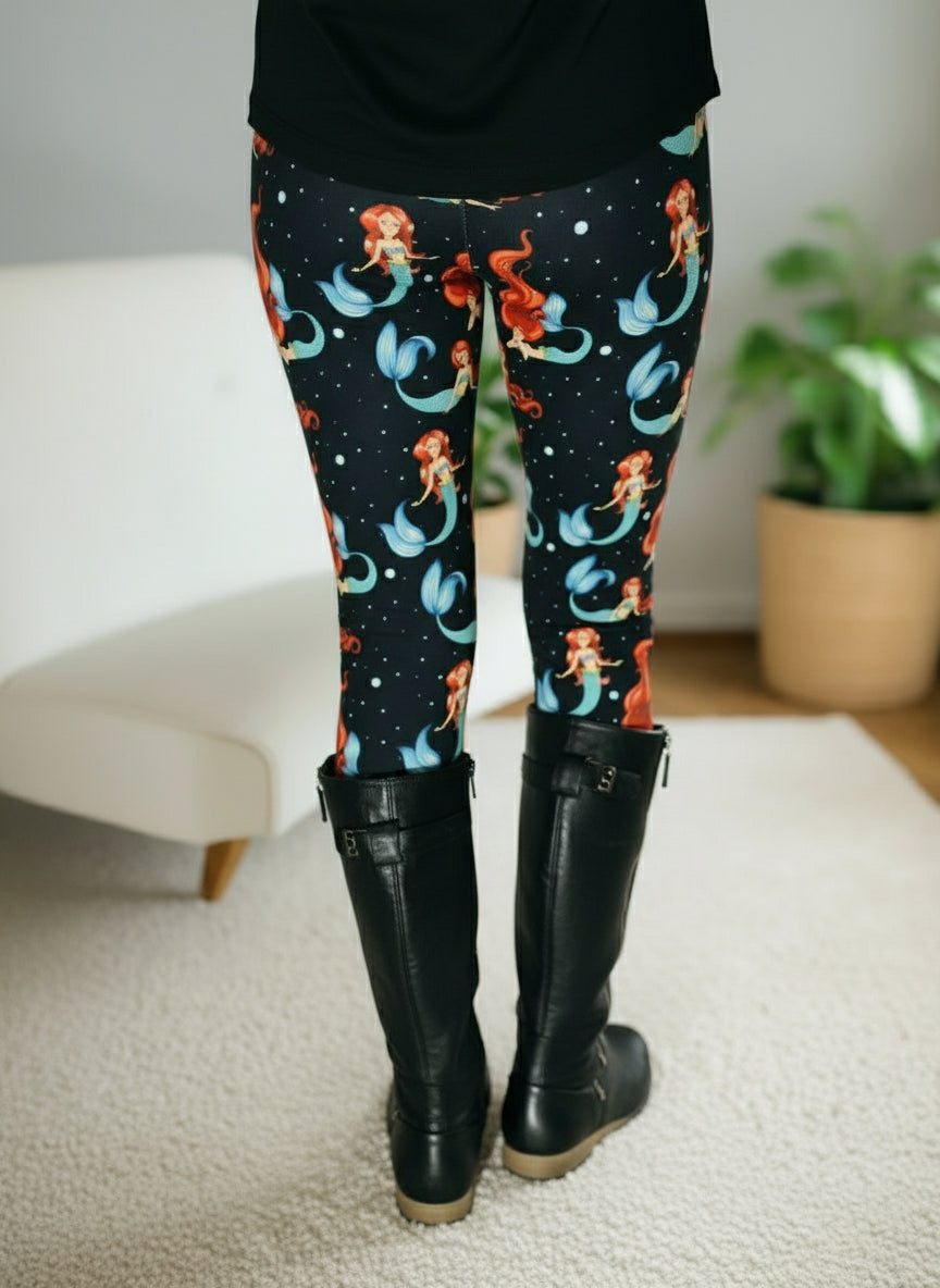 Womens Mermaid Leggings - High Waisted - Buttery Soft Yoga Pants - Black/Multi Leggings MomMe and More 