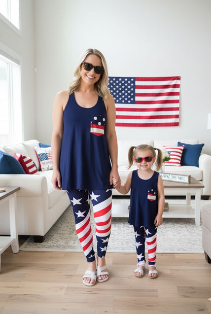 Womens Navy Blue American Flag Tank Top, Sizes S/M/L/XL, Red/White/Blue Tops MomMe and More 