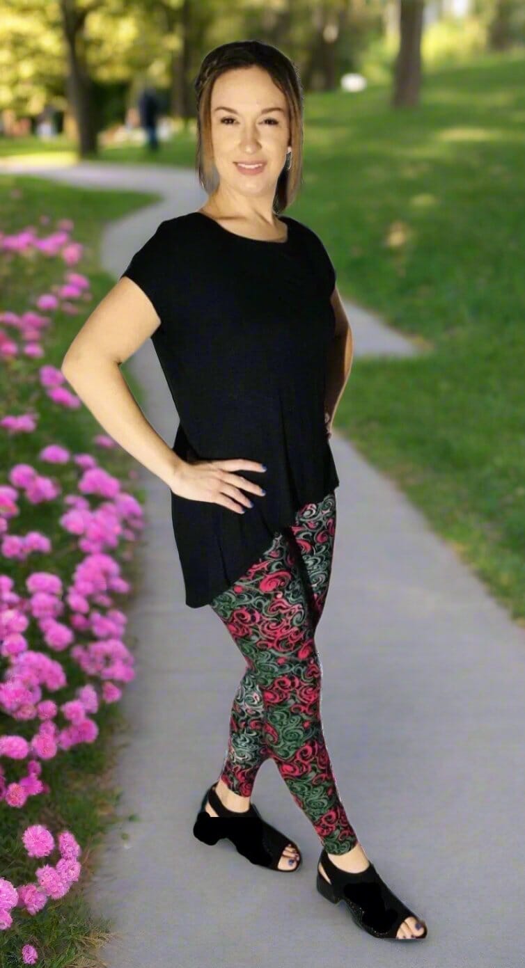 Womens Pink Paisley Leggings, Soft Yoga Pants, Sizes 0-18, No-Roll Waist, Pink/Gray/Green Leggings MomMe and More 
