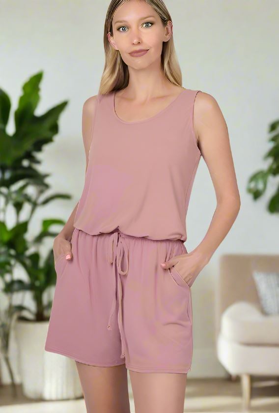 Womens Pink Shorts Romper, Summer Tank Top Jumpsuit, Sizes S/M/L/XL, Solid Pink Jumpsuit MomMe and More 