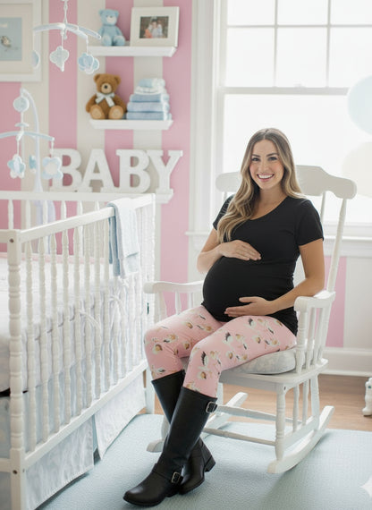 Womens Pink Stork Leggings - High Waisted - Buttery Soft - Baby Girl - Pink Leggings MomMe and More 