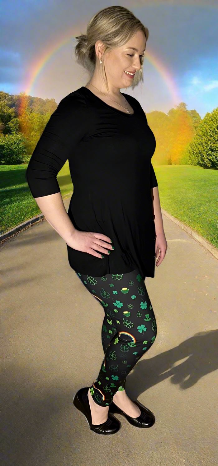 Womens Shamrock Rainbow St. Patrick Day Leggings, Soft Yoga Pants, Sizes 0-20, Yoga Waist, Exclusive Leggings Leggings MomMe and More 