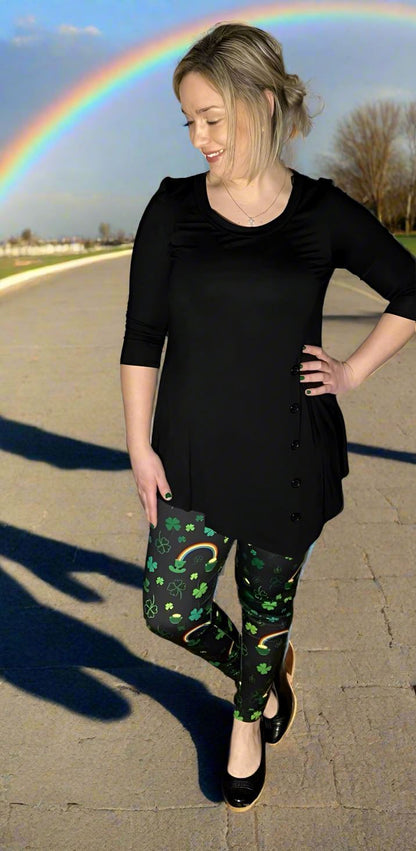 Womens Shamrock Rainbow St. Patrick Day Leggings, Soft Yoga Pants, Sizes 0-20, Yoga Waist, Exclusive Leggings Leggings MomMe and More 