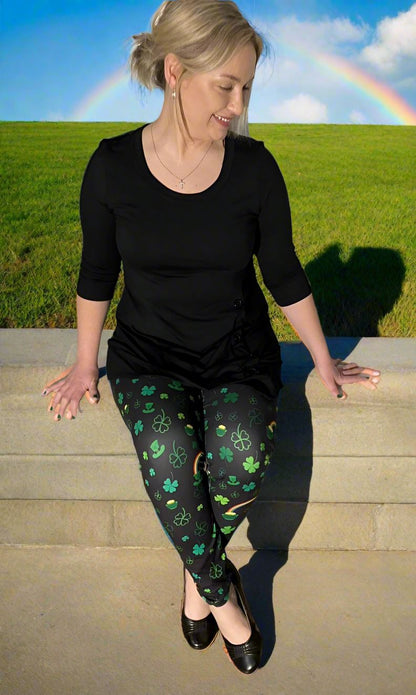Womens Shamrock Rainbow St. Patrick Day Leggings, Soft Yoga Pants, Sizes 0-20, Yoga Waist, Exclusive Leggings Leggings MomMe and More 