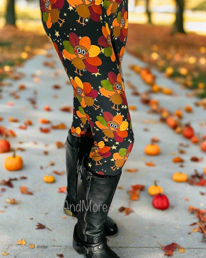 Womens Thanksgiving Turkey Leggings | Fall Yoga Pants | Footless Tights Leggings MomMe and More 