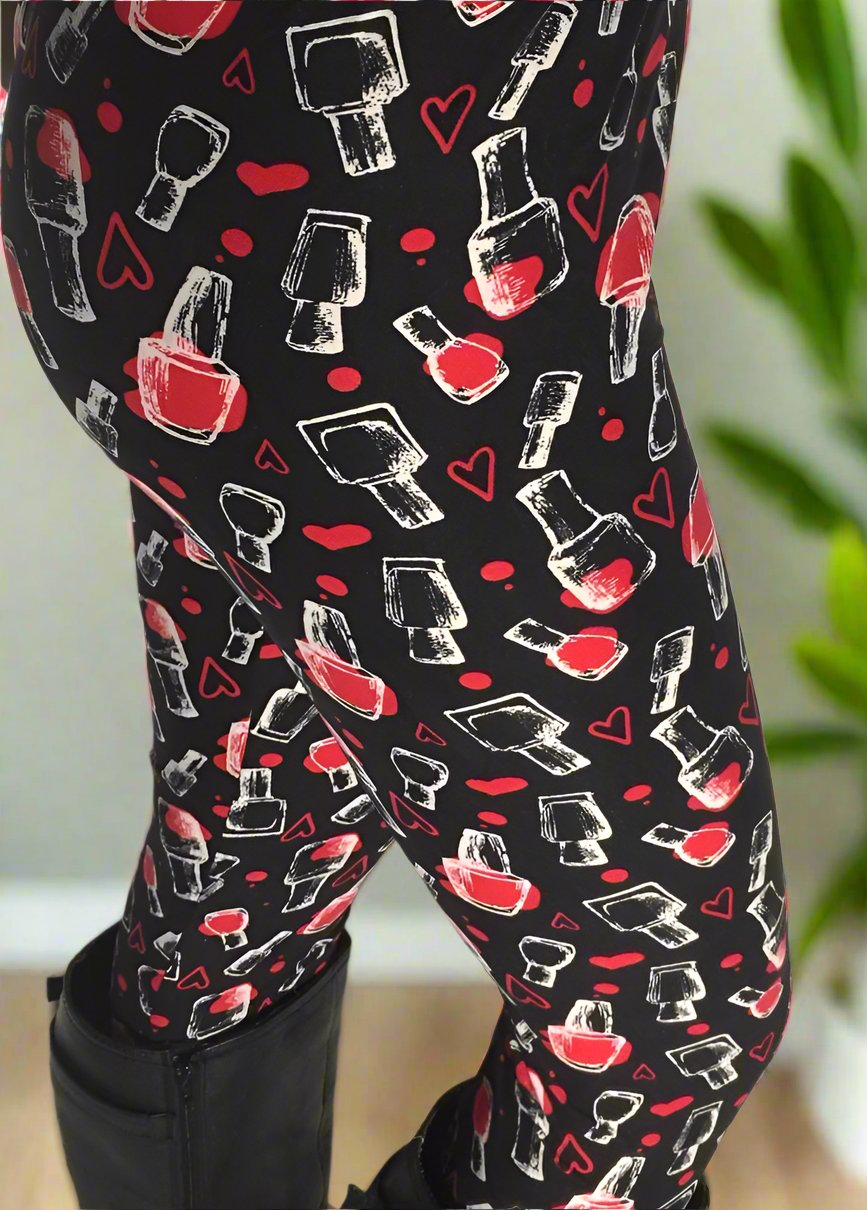 Womens Heart Leggings | Nail Leggings | Yoga Pants | Footless Tights | No-Roll Waistband Leggings MomMe and More 