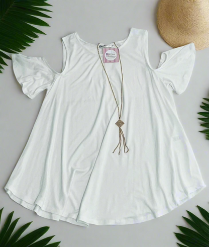 Womens White Cold Shoulder Top | Short Sleeve Open Shoulder Shirt Tops MomMe and More 