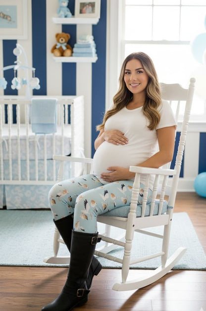 Womens Blue Stork Leggings - High Waisted - Buttery Soft - Baby Boy Mom Gift Idea Leggings MomMe and More 