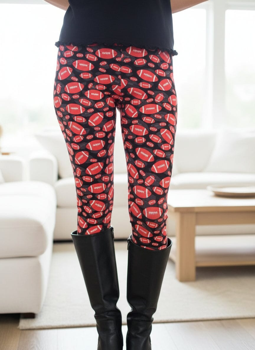 Womens Football Leggings - High Waisted - Buttery Soft Yoga Pants - Brown/Black Leggings MomMe and More 0-10 Brown 