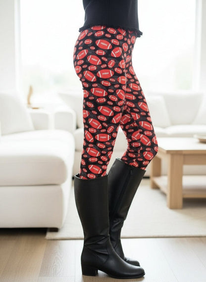 Womens Football Leggings - High Waisted - Buttery Soft Yoga Pants - Brown/Black Leggings MomMe and More 