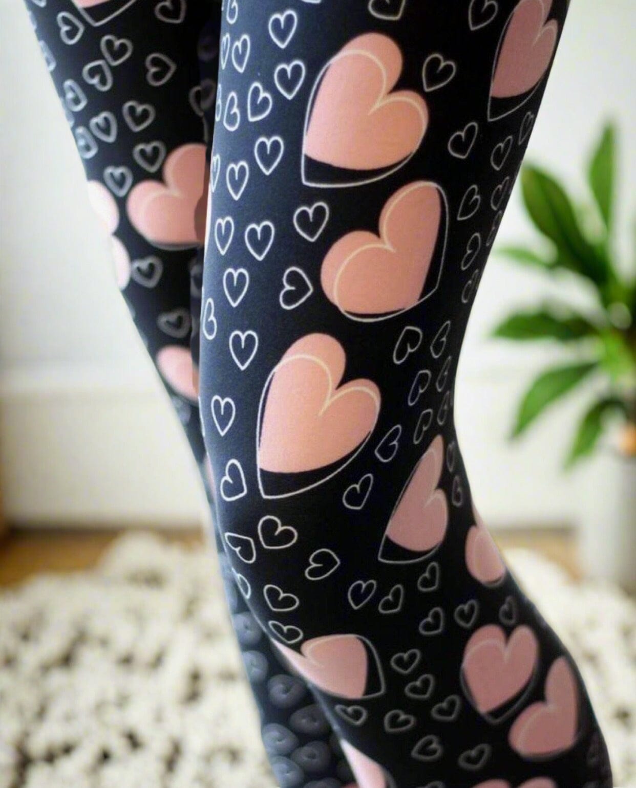 Womens Heart Leggings, Soft Yoga Pants, Sizes 0-20, Yoga Waist, Black/Pink Leggings MomMe and More 
