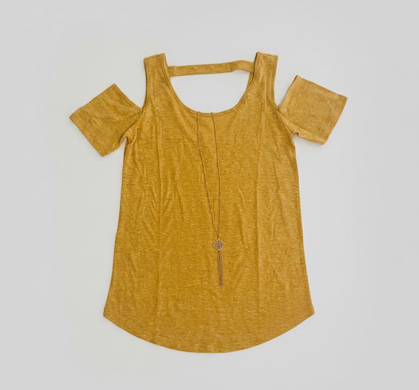 Yellow Cold Shoulder Top, Open Shoulder Shirt, Women's Sizes XS/S top MomMe and More 