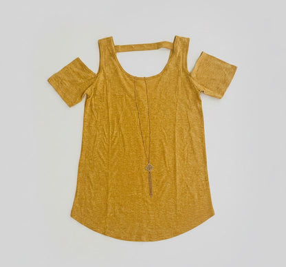 Yellow Cold Shoulder Top, Open Shoulder Shirt, Women's Sizes XS/S top MomMe and More 