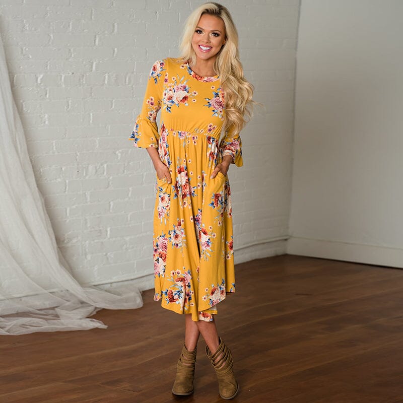 Mommy and Me Dresses | Womens Yellow Floral Spring Maxi Dress | Mother's Day Dress dress MomMe and More 