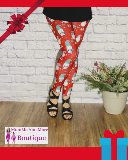 Womens Christmas Santa Gnome Leggings | Yoga Pants | Footless Tights