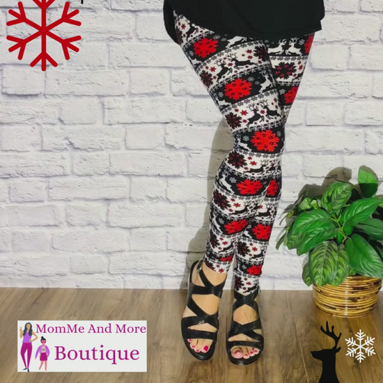 Video Womens Christmas Snowflake Reindeer Leggings MomMeAndMore Boutique