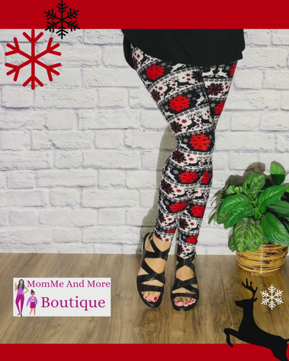 Video Womens Christmas Snowflake Reindeer Leggings MomMeAndMore Boutique