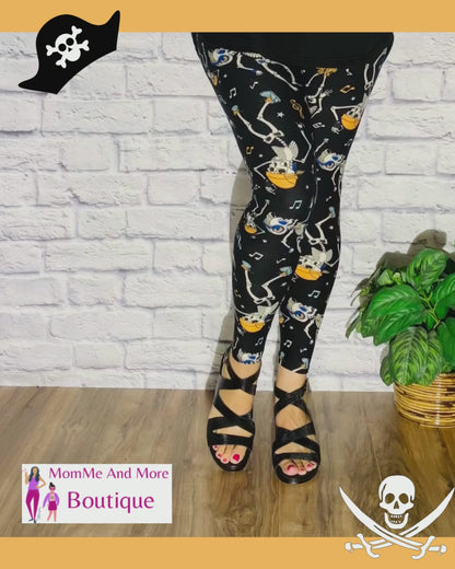 Womens Skull Leggings | Pirate Leggings | Yoga Pants | Footless Tights | Yoga Waistband