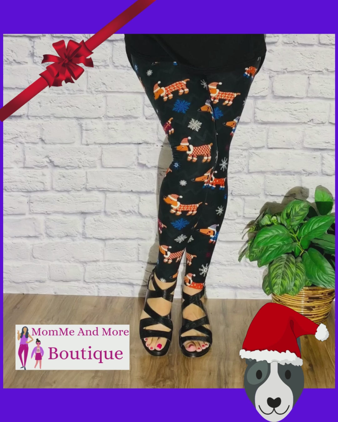 Womens Dachshund Dog Christmas Leggings Video MomMeAndMore Boutique