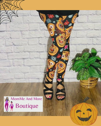 Womens Halloween Pumpkin Leggings | Yoga Pants | Footless Tights