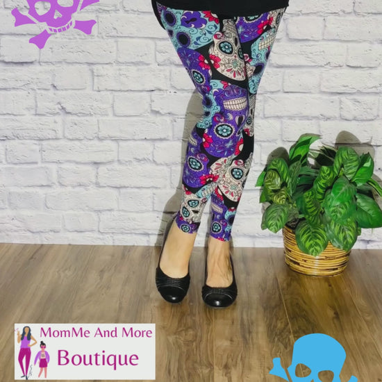 Buttery Smooth Lavender Sugar Skull Plus Size Leggings - 3X - 5X