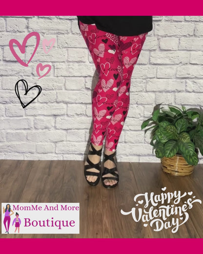 Womens Valentines Day Heart Leggings | Yoga Pants | Footless Tights