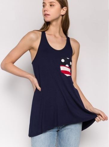 Women's American Flag Sumer Tank Top Blue: S/M/L/XL Tops MomMe and More 