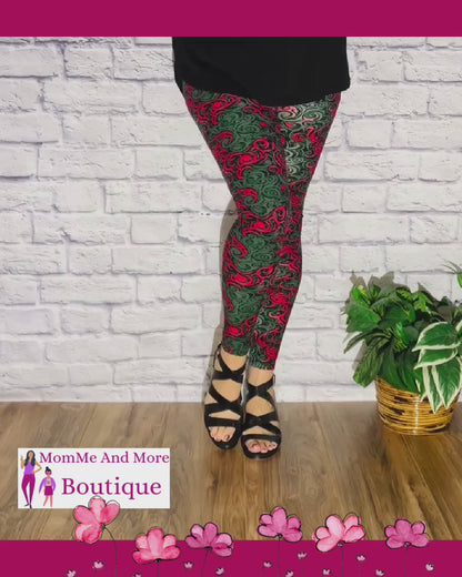 Womens Valentines Day Pink Paisley Leggings | Yoga Pants | Footless Tights