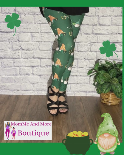 Womens St. Patrick Day Gnome Leggings | Yoga Pants | Footless Tights