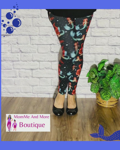 Womens Mermaid Print Leggings | Yoga Pants | Footless Tights