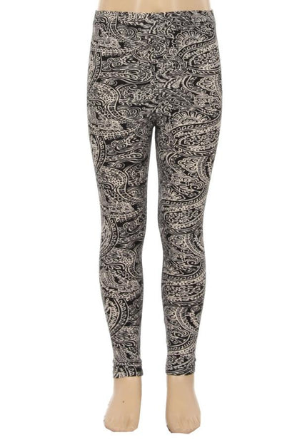 Girl's Paisley Printed Leggings Black/White: S/L Leggings MomMe and More 