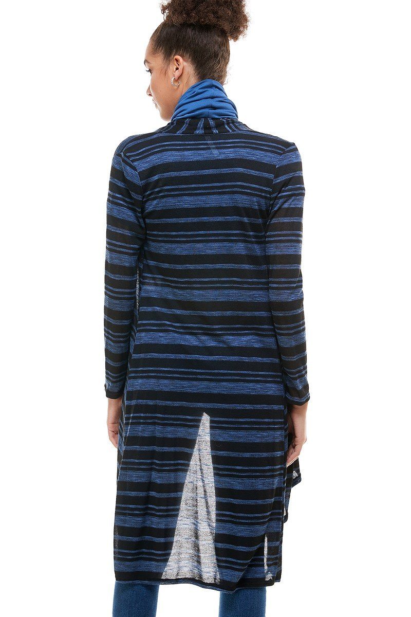 Womens Black Blue Stripe High-Low Cardigan Cardigan MomMe and More 