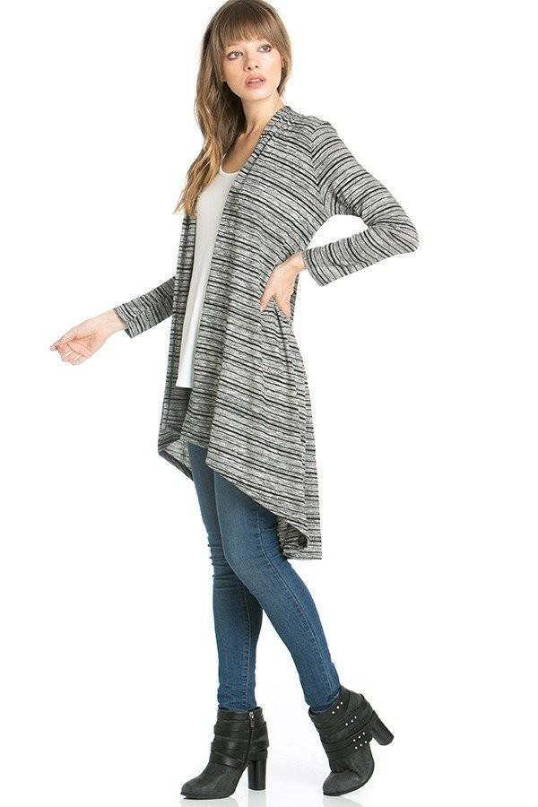 Womens Black-White Stripe Asymmetric Cardigan Cardigan MomMe and More 