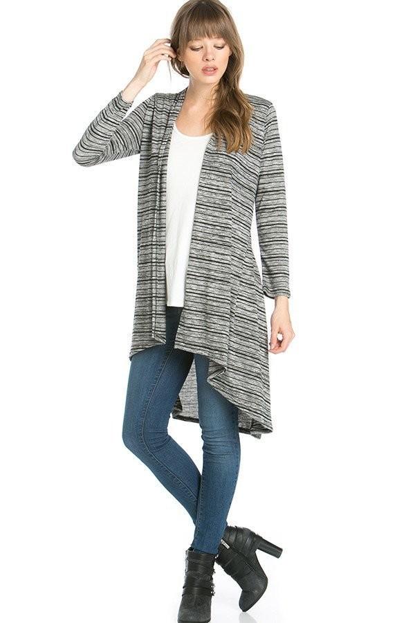 Womens Black-White Stripe Asymmetric Cardigan Cardigan MomMe and More 