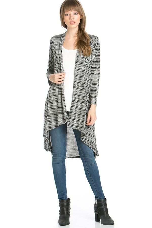 Womens Black-White Stripe Asymmetric Cardigan Cardigan MomMe and More 