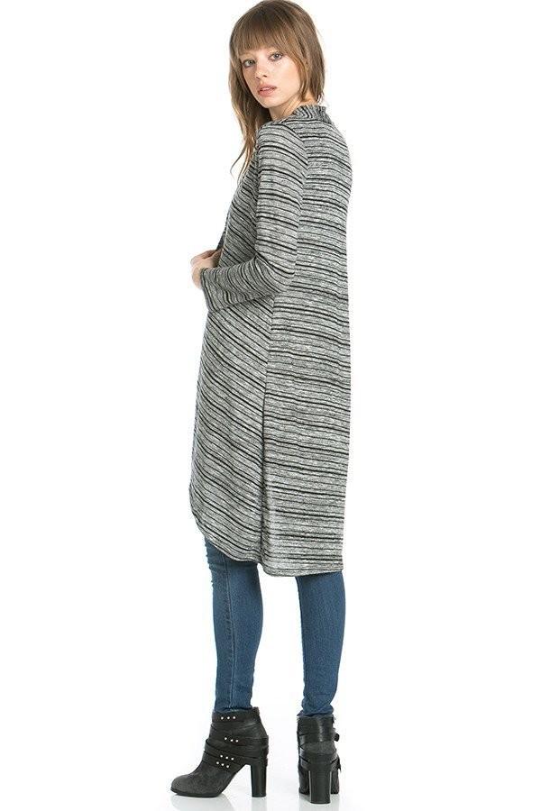 Womens Black-White Stripe Asymmetric Cardigan Cardigan MomMe and More 