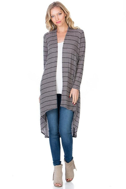 Womens Black Gray Stripe High-Low Cardigan Cardigan MomMe and More 