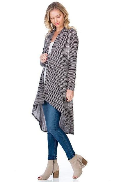 Womens Black Gray Stripe High-Low Cardigan Cardigan MomMe and More 