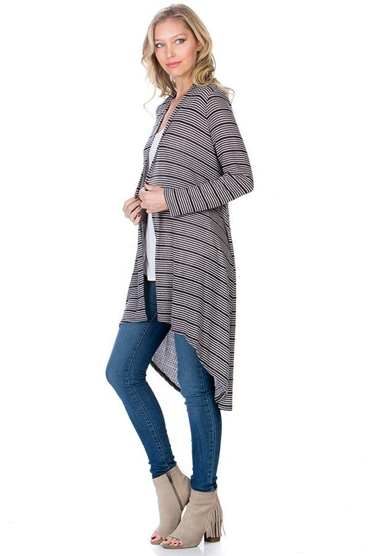 Womens Black Gray Stripe High-Low Cardigan Cardigan MomMe and More 