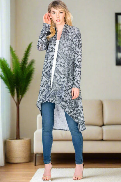 Womens Aztec Print High-Low Cardigan Cardigan MomMe and More 