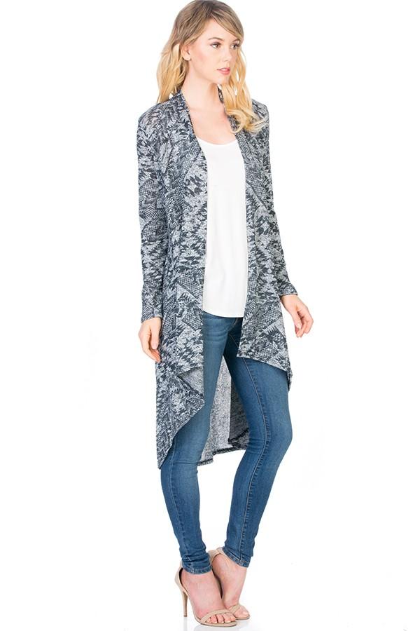 Womens Aztec Print High-Low Cardigan Cardigan MomMe and More 