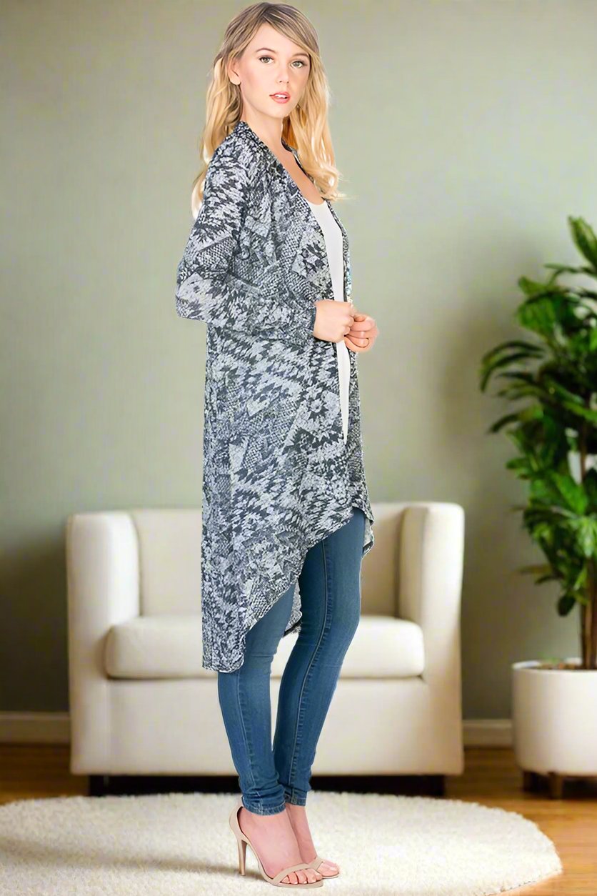 Womens Aztec Print High-Low Cardigan Cardigan MomMe and More 