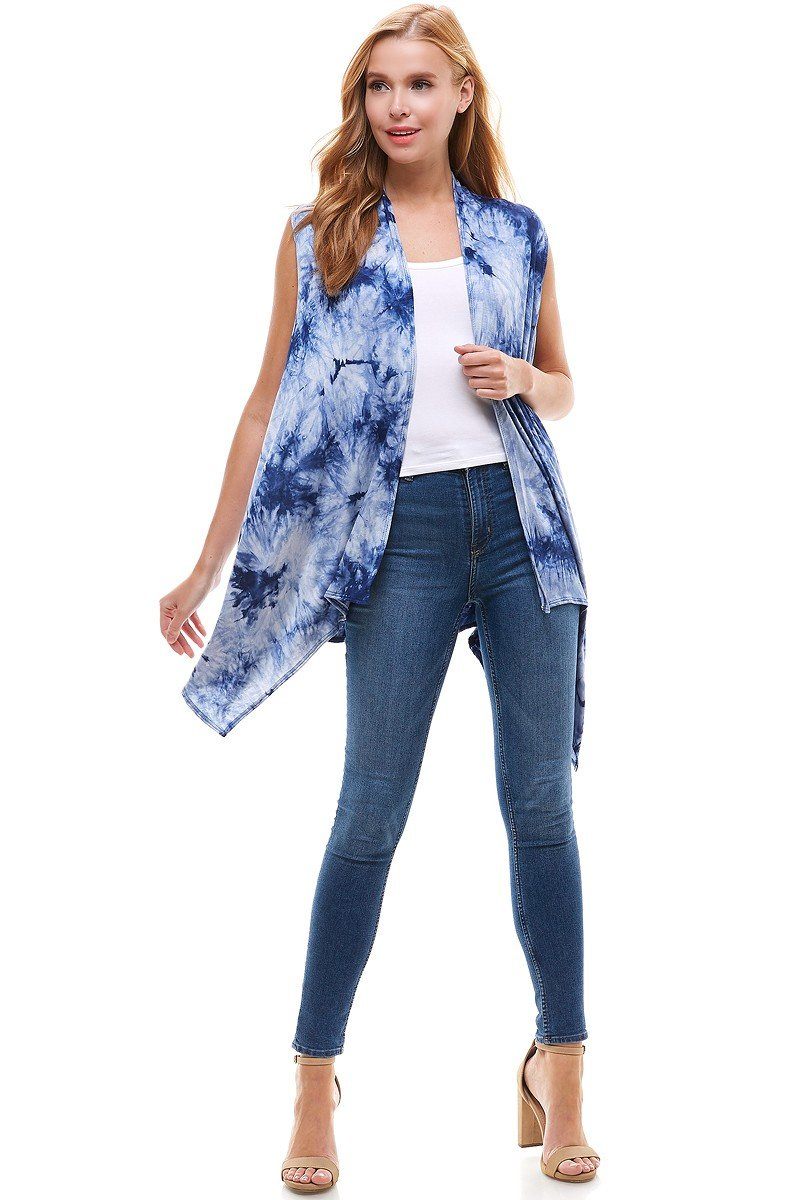 Blue Tie-Dye Cardigan Vest For Women Cardigan MomMe and More 