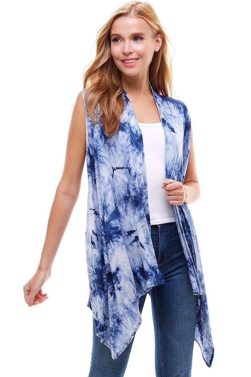 Blue Tie-Dye Cardigan Vest For Women Cardigan MomMe and More 